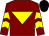 Maroon, yellow inverted triangle, yellow chevrons on sleeves, black cap (Fat Frog Syndicate)