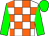 White and orange checks, green sleeves and cap (Messrs J F & L M F Wernars & Mrs T J Wernars)