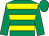 Emerald green & yellow hoops, emerald green sleeves & cap (P A Kelly)