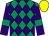 Emerald green & purple diamonds, purple sleeves, emerald green armlet, yellow cap (Mrs David Moon)