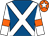 Royal blue, white cross belts, white sleeves, orange armlets, orange cap, white star (N Y P D Racing)
