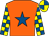 Orange, royal blue star, yellow and royal blue check sleeves, quartered cap (Mr David Gordon Roberts)