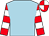 Light blue, red and white hooped sleeves, quartered cap (Mr L R James)