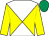 Yellow & white diabolo, yellow sleeves, emerald green cap (Ms T Hayes)