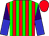 Red, green stripes, purple & blue halved sleeves, red cap (Somraj Singh Et Al)