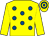 Yellow, royal blue spots, yellow sleeves, hooped cap (Peter Casey)