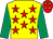 Yellow, red stars, emerald green sleeves, red cap, yellow stars (TMO Syndicate)
