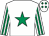 White, emerald green star, striped sleeves, white cap, emerald green diamonds (F McClean)