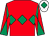Red, emerald green triple diamond, diabolo on sleeves, white cap, emerald green diamond (Derek And Jean Clee)