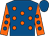 Royal blue, orange spots, orange sleeves, royal blue spots, royal blue cap (Dr Caroline Hogan)