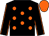 Black, orange spots, black sleeves, orange seams and cap (Mr P J Lawton)