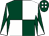 Dark green and white (quartered), diabolo on sleeves, dark green cap, white spots (Geoff & Anne Price)