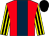 Red, dark blue panel, yellow & black striped sleeves, black cap (Mr Tayto Partnership)