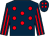 Dark blue, red spots, striped sleeves and spots on cap (Mr N A Barnes)