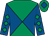 Royal blue & emerald green diabolo, emerald green diamonds on sleeves, emerald green cap, royal blue diamond (Green & Blue Syndicate)