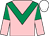 Pink, emerald green chevron, emerald green and pink halved sleeves, white cap (Mrs Fitri Hay)