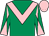 Emerald green, pink chevron, pink & emerald green diabolo on sleeves,pink cap (Mrs Con O'Keeffe & Tadhg O'Sullivan)
