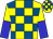 Yellow and royal blue blocks, yellow and blue halved sleeves (Ewing Walker)