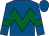 Royal blue, kelly green chevron hoop, royal blue sleeves, kelly green armlets, royal blue cap (Hope Jones)