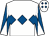 White, royal blue triple diamond, diabolo on sleeves, white cap, royal blue diamonds (Conaty Murray Partnership)