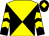 Black & yellow diabolo, yellow chevrons on sleeves, yellow diamond on cap (G Feeney)