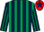 Dark blue and emerald green stripes, red cap, dark blue star (Mr Dj Langdon & Mr Aw Morgan)