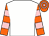 White, orange and pink hooped sleeves and cap (Mr R S Thompson)