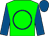 Green, blue circle, royal blue sleeves, green ball, royal blue cap (Edwin Russell)