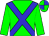 Bright green, blue crossed sashes, bright green sleeves, quartered cap (Red Jack Trading (pty) Ltd)