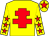 Yellow, red cross of lorraine, yellow sleeves, red stars, yellow cap, red star (Byrne Racing)