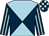 Dark blue & light blue diabolo, striped sleeves, check cap (Mrs Mary Frances Fogarty)