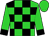 Lime green & black blocks, black cuffs on lime green sleeves, lime green cap (Oak Tree Stable)