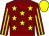 Maroon, yellow stars, striped sleeves, yellow cap (New Kids On The Trot)