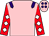 Pink, purple epaulets, red sleeves, white diamonds, pink cap, purple spots (O'halloran Owen Satchell Willcock)