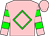 Pink, green diamond frame, green hoops on sleeves, pink cap (K Town Partners)