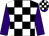 Black and white checks, purple sleeves, black and white checked cap, purple peak (Messrs G C Cornwall, Sterling M Miller & A C Nel)