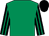 Emerald green, black and emerald green striped sleeves, black cap (The Racing Cricketers & Partner)