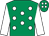 Emerald green, white spots, white sleeves, white spots on cap (P McAuliffe)
