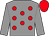 Grey, red spots, grey sleeves, red cap (Mr Malcolm Moss)