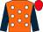 Orange, white spots, dark blue sleeves, red cap (Mr A M Caygill)