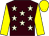 Brown, beige stars, yellow sleeves and cap (Mr John James & Brian Ellison)