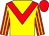 Yellow, red chevron, red and yellow striped sleeves, red cap (Mr And Mrs Andrew May)
