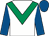 White, emerald green chevron, royal blue sleeves and cap (Mrs Lorna Berryman)