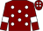 Maroon, white spots, armlets and spots on cap (Mr Richard Allan)