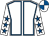 White, royal blue seams, white sleeves, royal blue stars, quartered cap (Sovereign Racing)