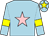 Light blue, pink star, light blue sleeves, yellow armlets and star on light blue cap (Mr Charlie Rosier & Mrs Julia Rosier)