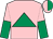 Pink, emerald green triangle, pink and emerald green halved sleeves, pink and emerald green halved cap (Tim Padilla)