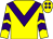 Yellow, purple chevron, chevrons on sleeves, yellow cap, purple spots (Mrs Amanda Harrison)