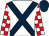 White, dark blue cross belts, red and white check sleeves, dark blue cap (Mrs Angela Yeoman)