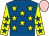 Royal blue, yellow stars, yellow sleeves, royal blue stars, pink cap (Mr S L Edwards)